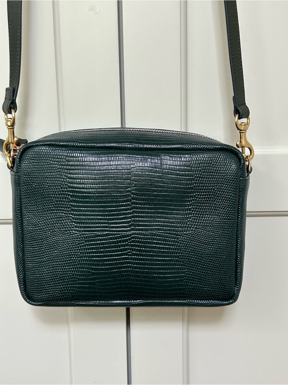 Clare V. Crossbody Bag in Dark Green with Lizard Texture